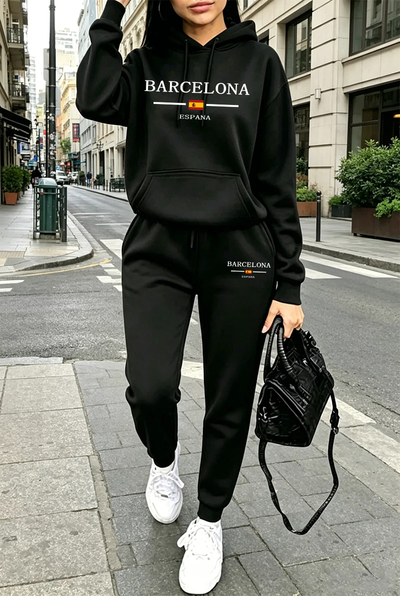 Outdoor Sportswear - Moda Kadın Eşofman Takımı Baskılı Günlük